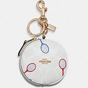 Coach Coin Pouch In Signature Canvas With Racquet (tennis) Print